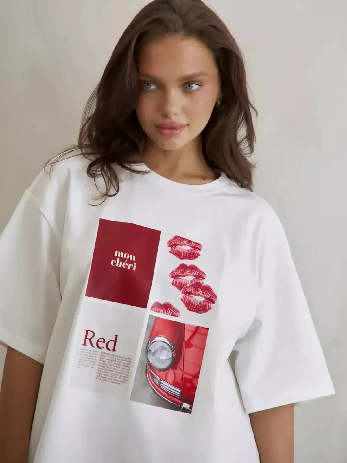 T-shirt coton pur à imprimé rétro Y2K américain-Saylana