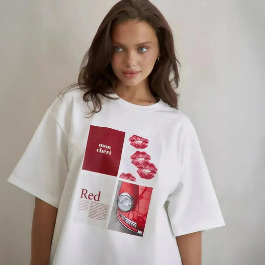 T-shirt coton pur à imprimé rétro Y2K américain Saylana