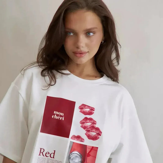 T-shirt coton pur à imprimé rétro Y2K américain-Saylana