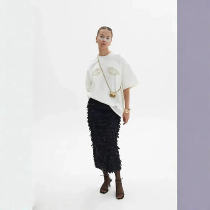 T-shirt imprimé coquillage Y2K au col rond casual-Saylana