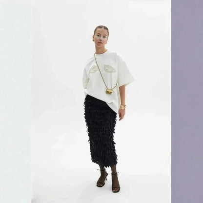 T-shirt imprimé coquillage Y2K au col rond casual - Saylana