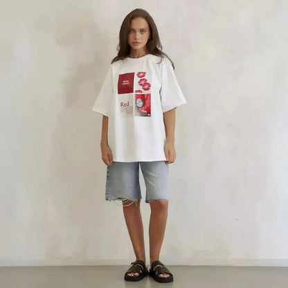 T-shirt rétro coton pur à imprimé rétro Y2K américain - Saylana