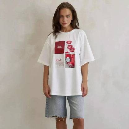 T-shirt rétro coton pur à imprimé rétro Y2K américain - Saylana