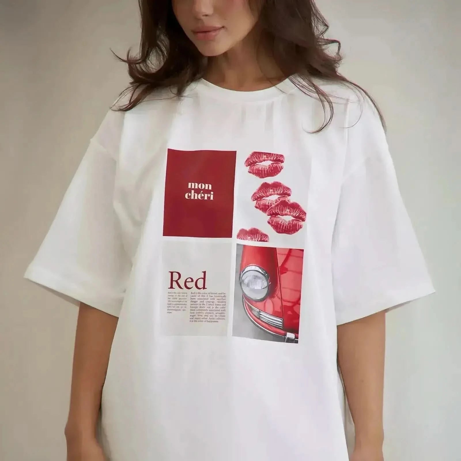 T-shirt rétro coton pur à imprimé rétro Y2K américain - Saylana