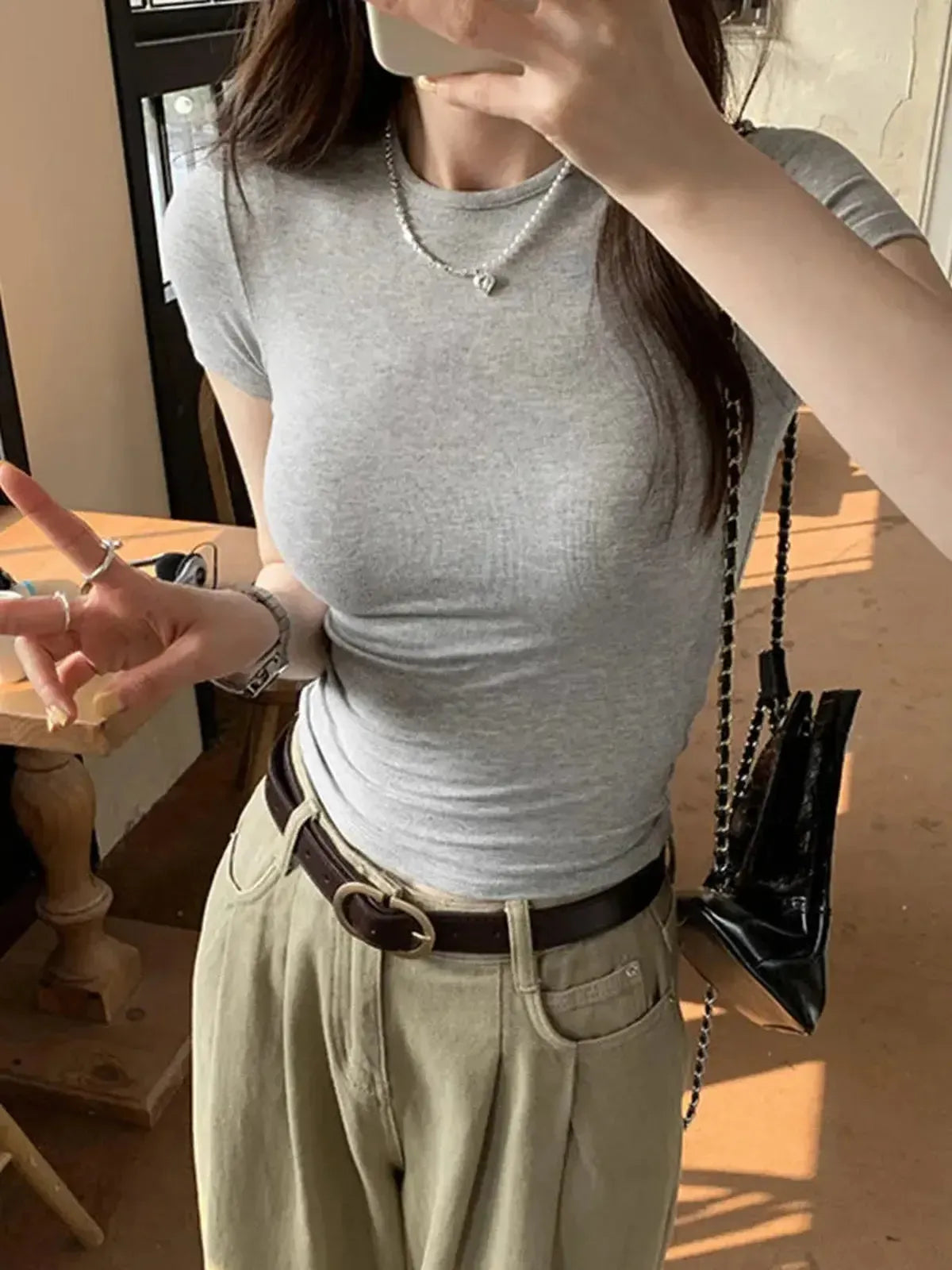 T-shirt skinny manches courtes pour look street-Saylana