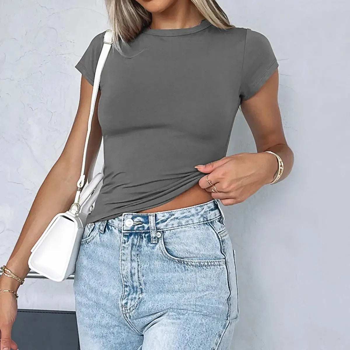 Top basique sexy à manches courtes ajustées-Saylana