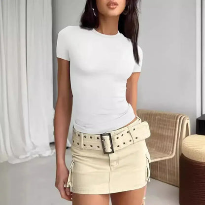 Top basique sexy à manches courtes ajustées-Saylana