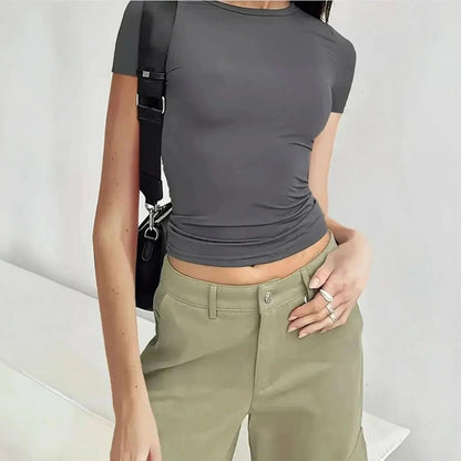 Top basique sexy à manches courtes ajustées - Saylana