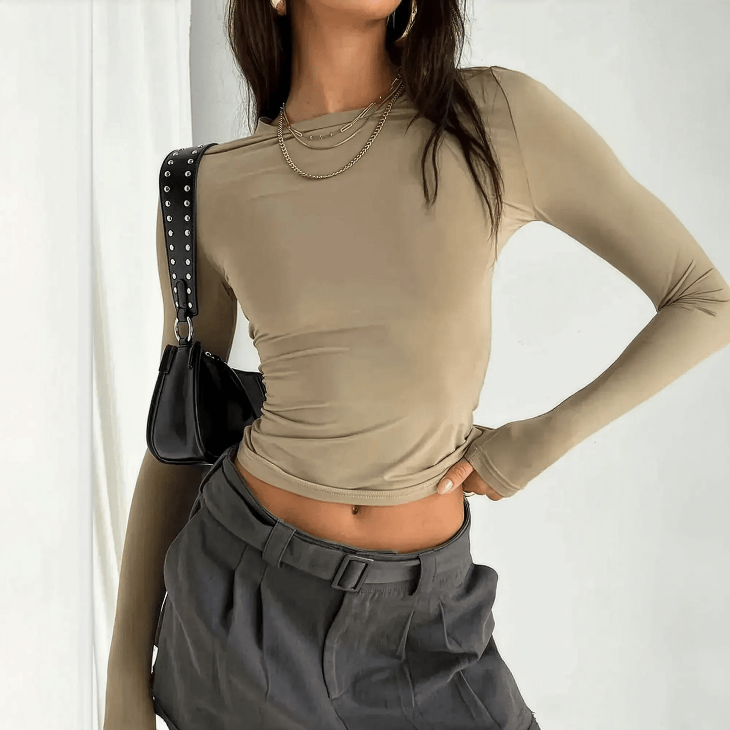 Top basique sexy à manches courtes ajustées - Saylana