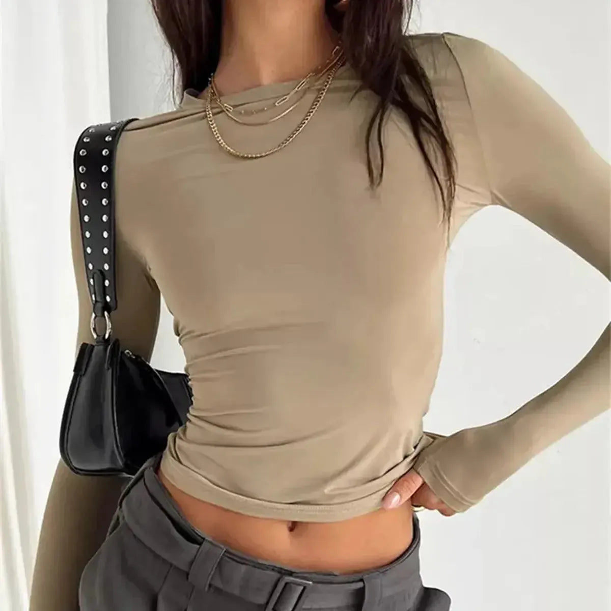 Top manches longues slim au style Y2K streetwear-Saylana