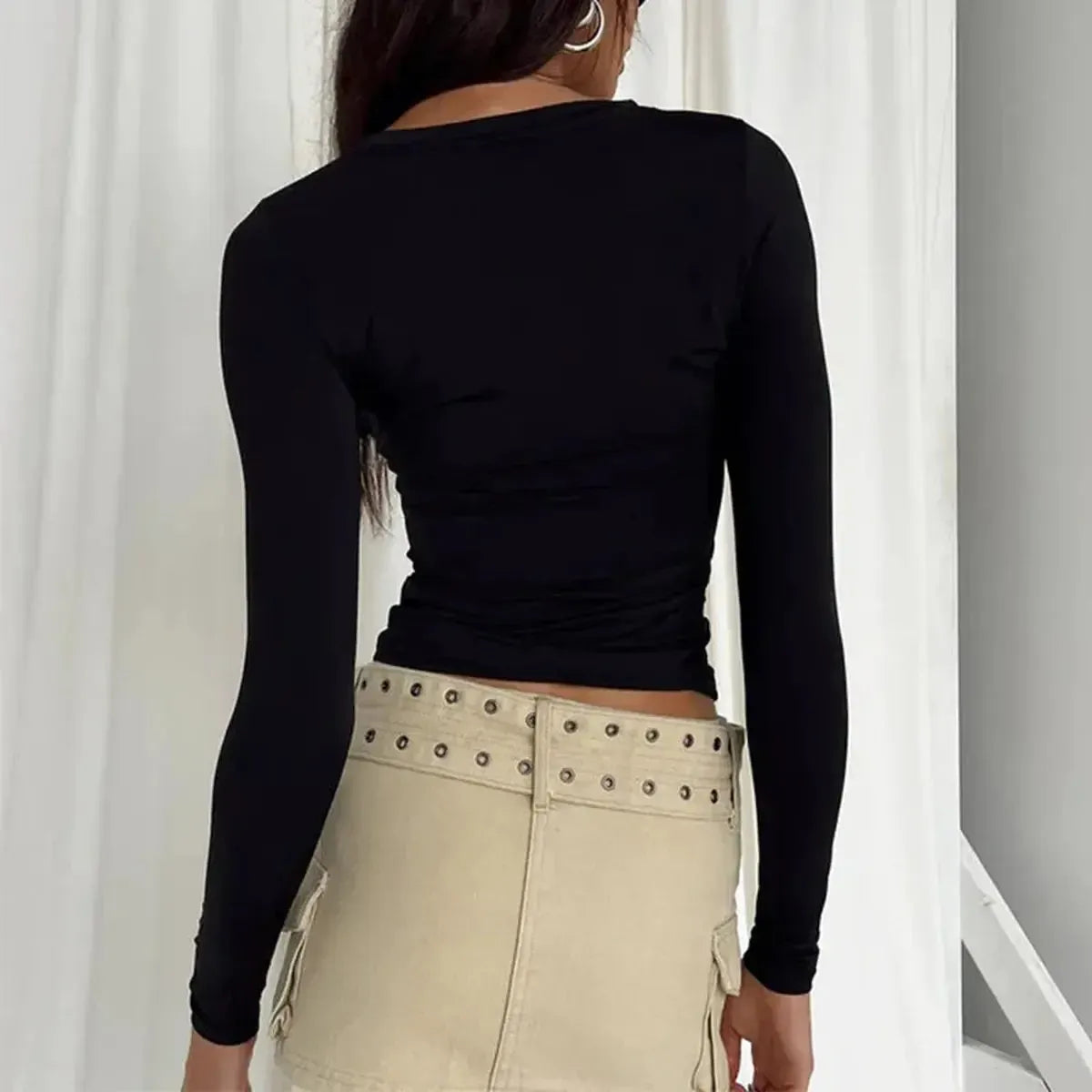 Top manches longues slim au style Y2K streetwear-Saylana