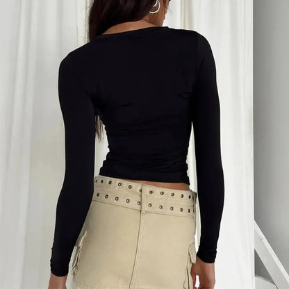 Top manches longues slim au style Y2K streetwear-Saylana