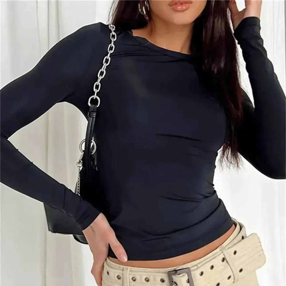Top manches longues slim au style Y2K streetwear-Saylana