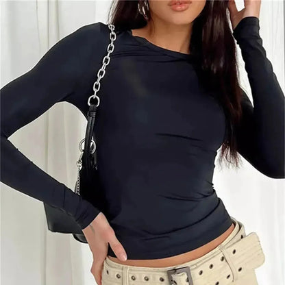 Top manches longues slim au style Y2K streetwear-Saylana