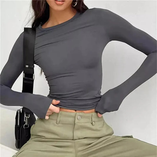 Top manches longues slim au style Y2K streetwear-Saylana