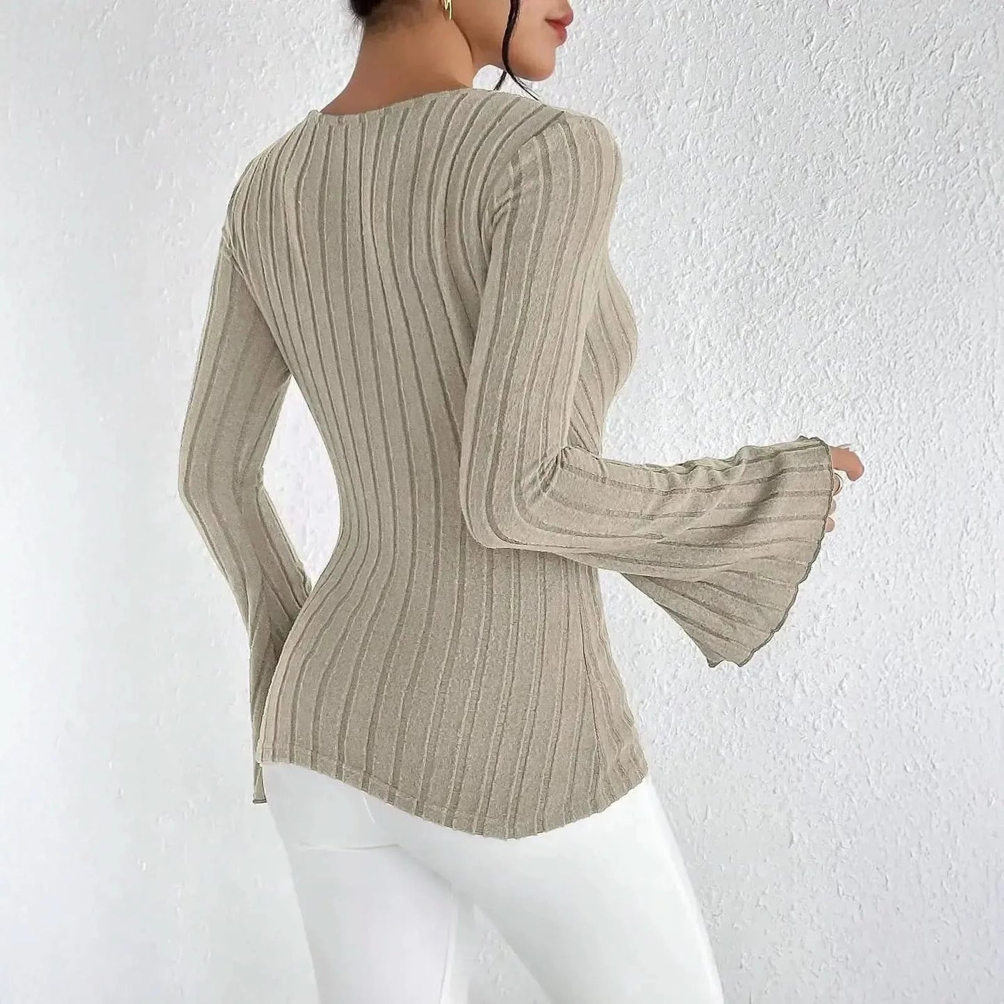 Top rayé slim à col V manches longues automne - hiver - Saylana