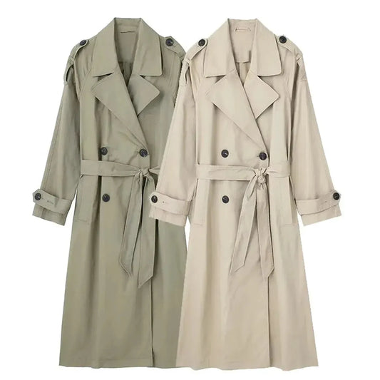 Trench Vintage Ceinturé à Double Boutonnage-Saylana