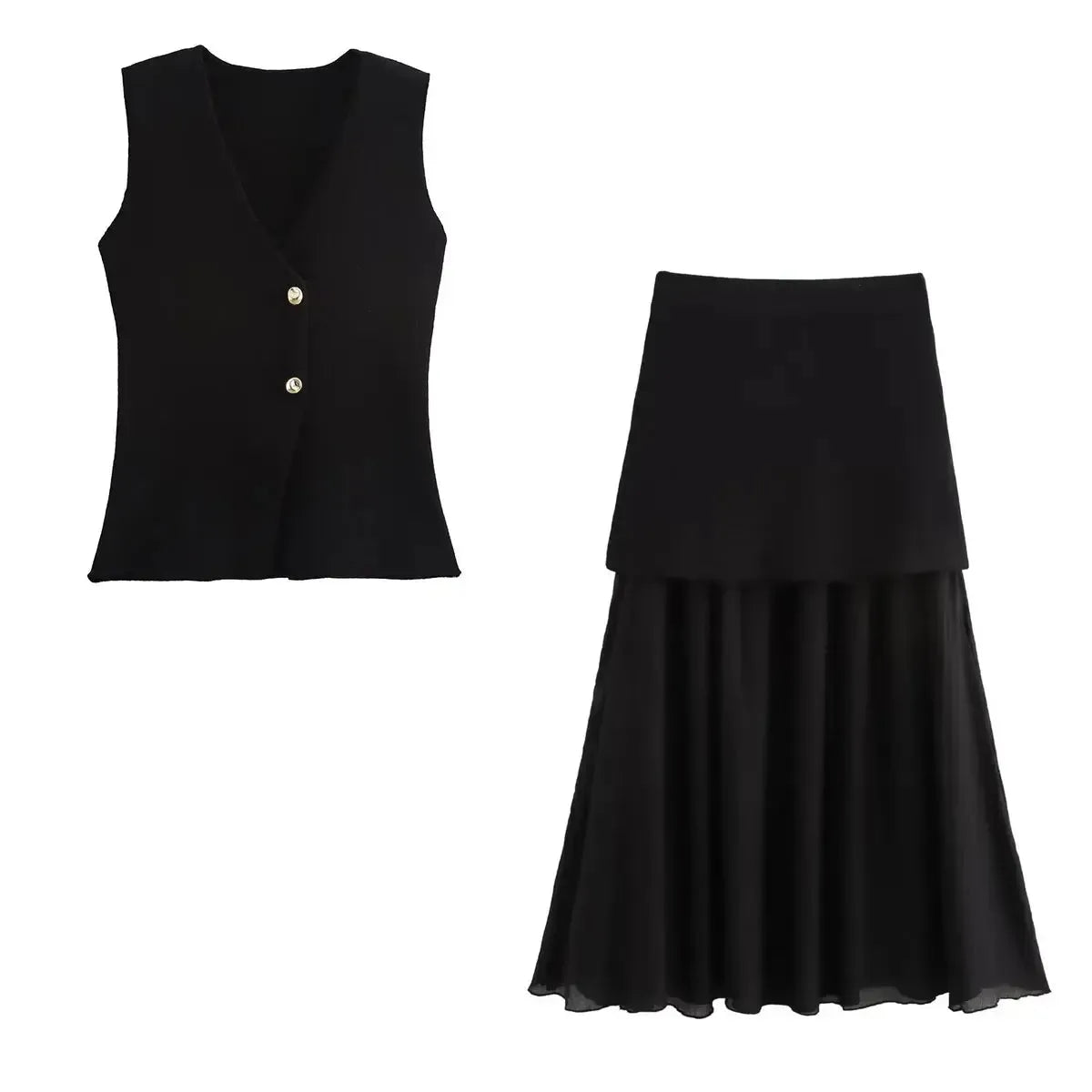 Tricot V-Neck & Jupe Longue-Saylana