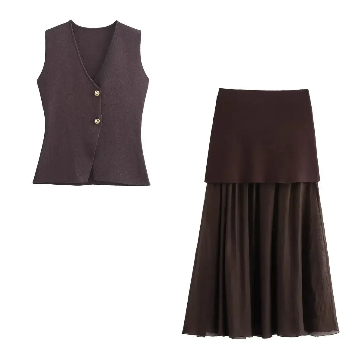 Tricot V-Neck & Jupe Longue-Saylana