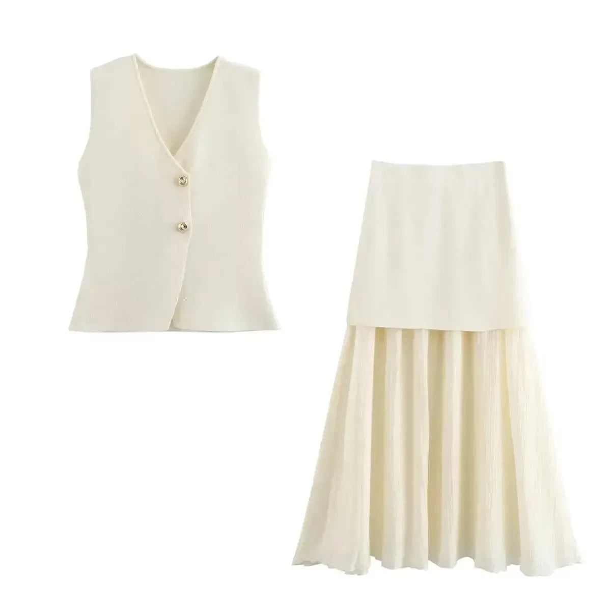 Tricot V-Neck & Jupe Longue-Saylana