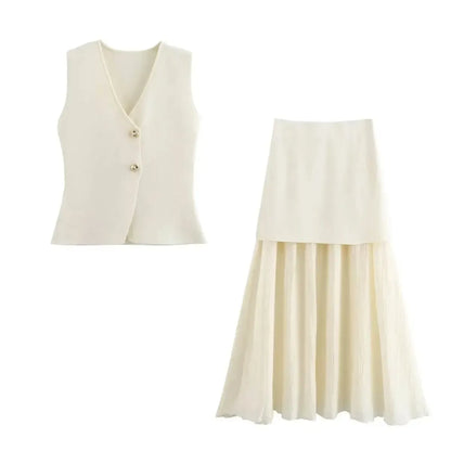 Tricot V-Neck & Jupe Longue-Saylana