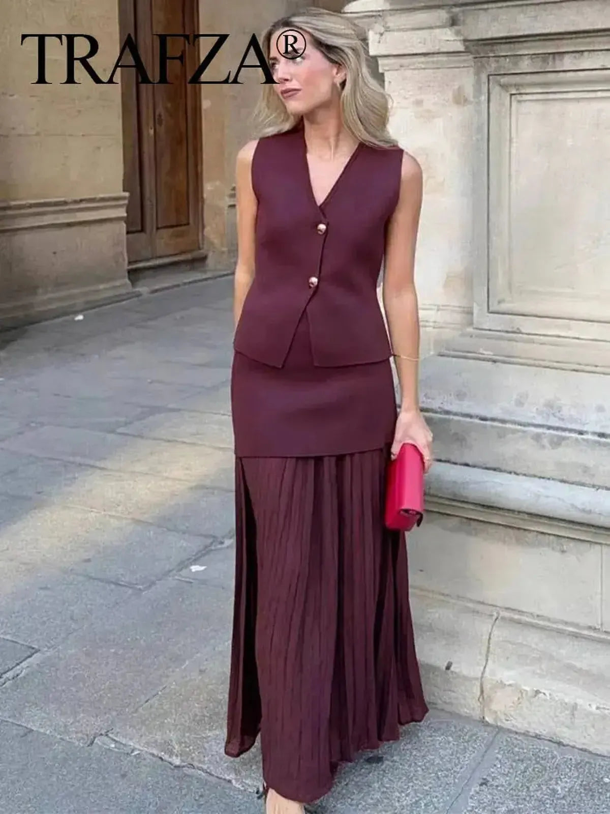 Tricot V-Neck & Jupe Longue-Saylana