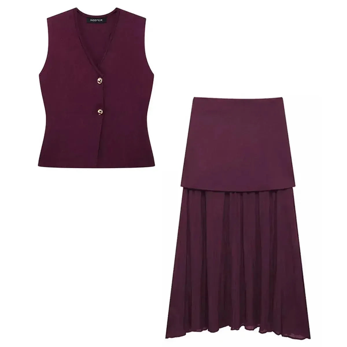 Tricot V-Neck & Jupe Longue-Saylana