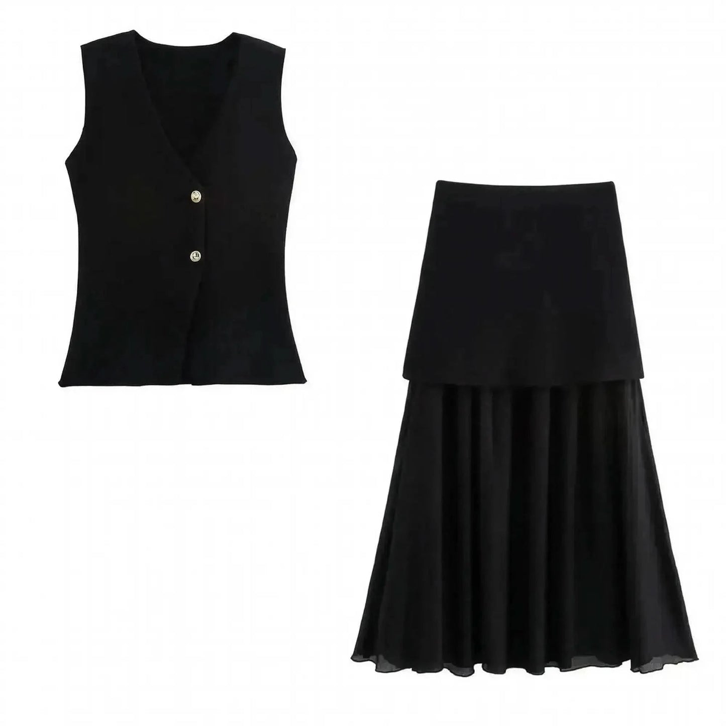 Tricot V - Neck & Jupe Longue - Saylana