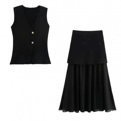 Tricot V - Neck & Jupe Longue - Saylana