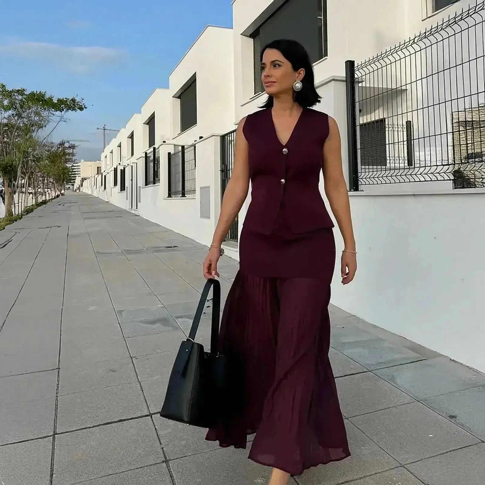 Tricot V - Neck & Jupe Longue - Saylana