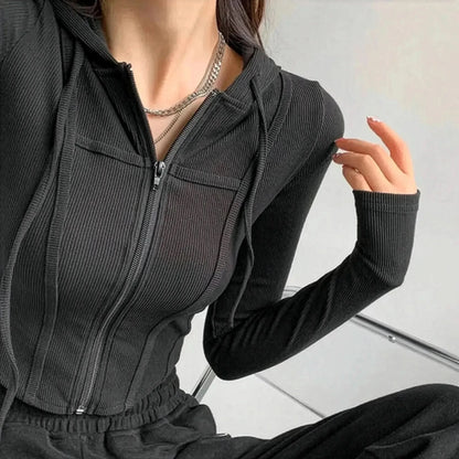 Veste Cardigan Femme Fine Zippée à Capuche Style Coréen Été - Saylana