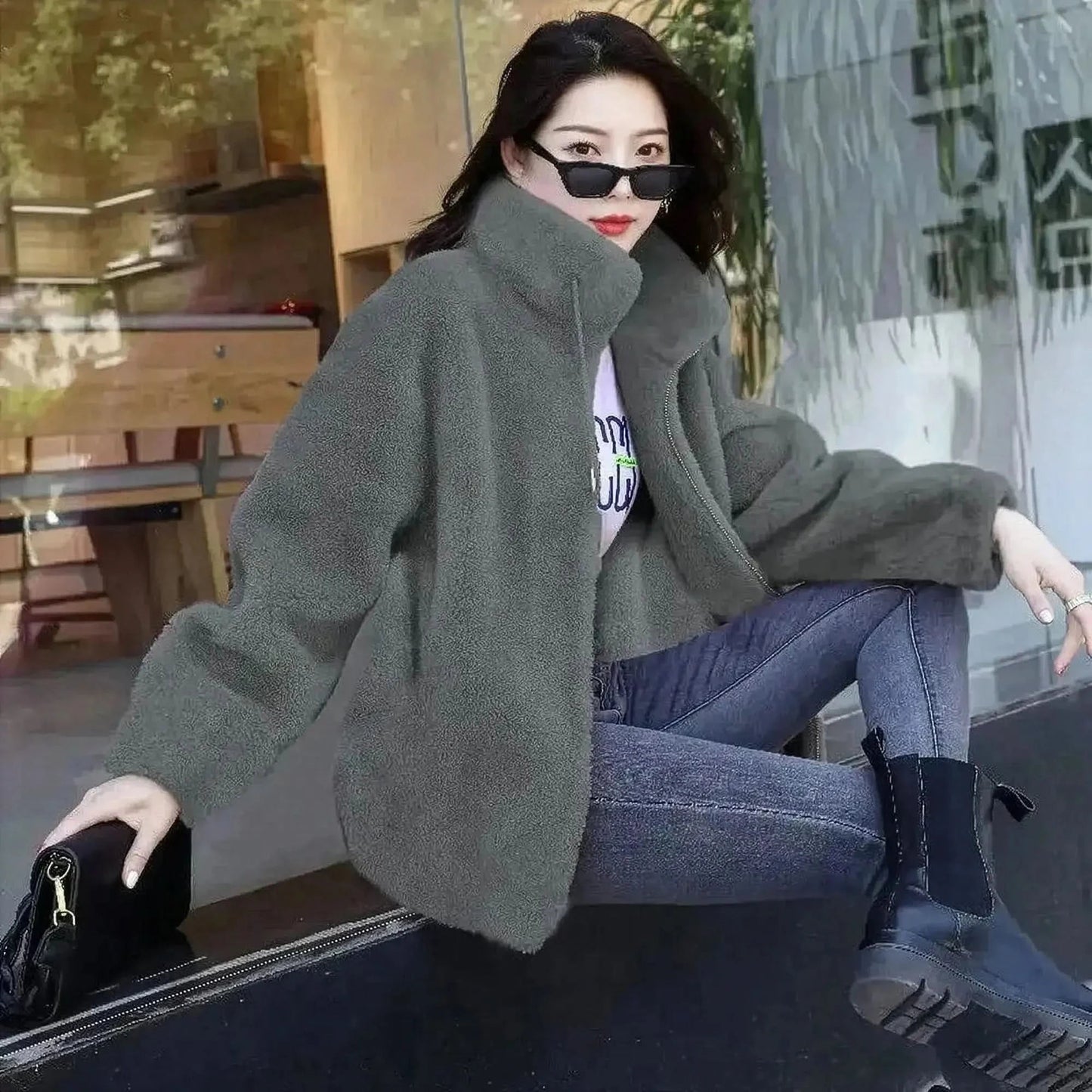 Veste Épaissie Col Montant Zippée - Saylana