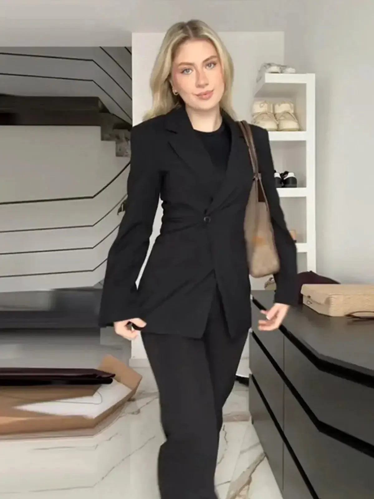 Veste Épaulée à Bouton Unique-Saylana