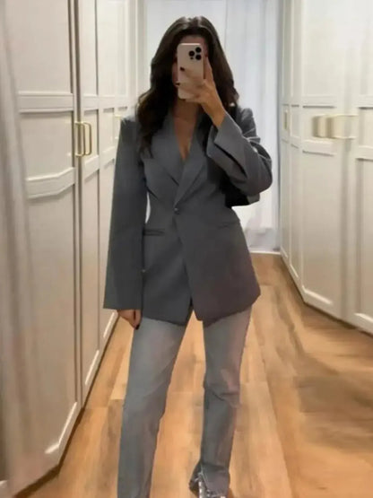 Veste Épaulée à Bouton Unique-Saylana
