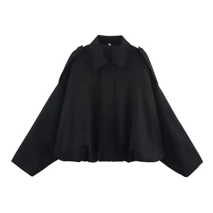Veste Loose Épaulée à Col Revers-Saylana