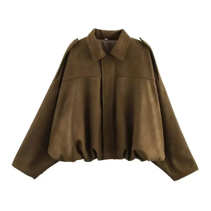 Veste Loose Épaulée à Col Revers-Saylana
