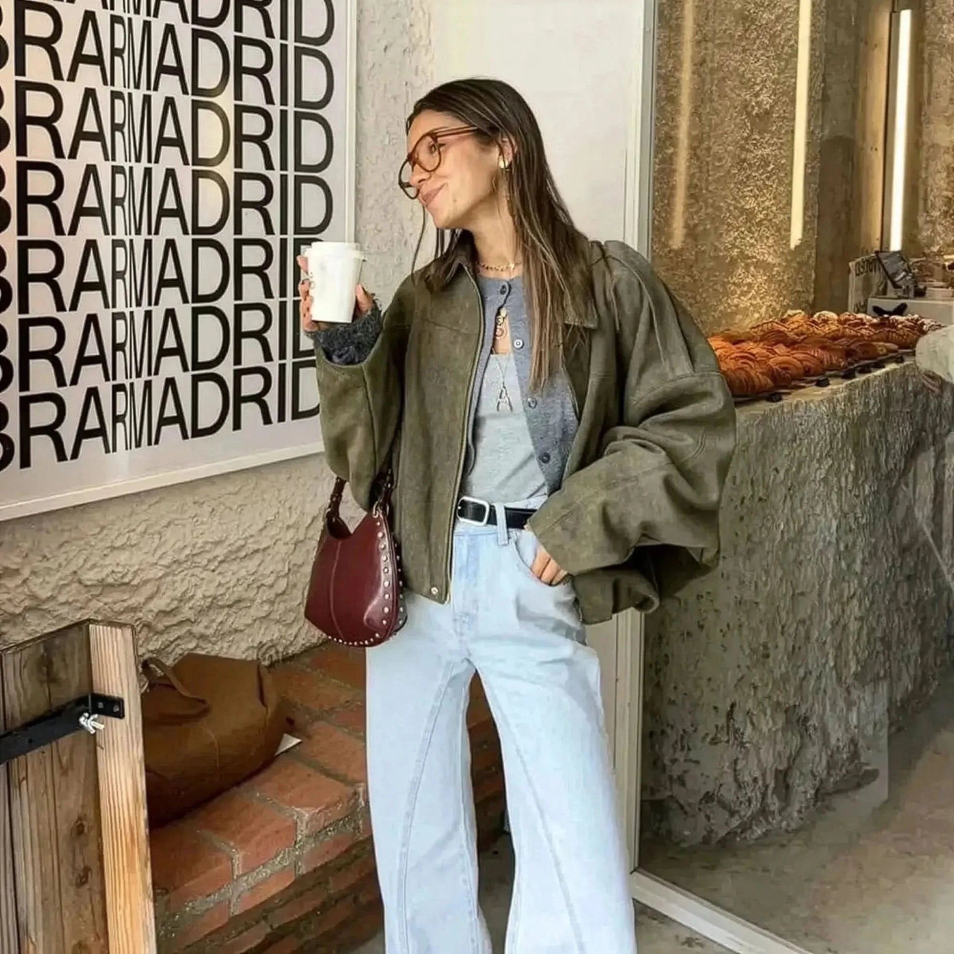 Veste Loose Épaulée à Col Revers - Saylana