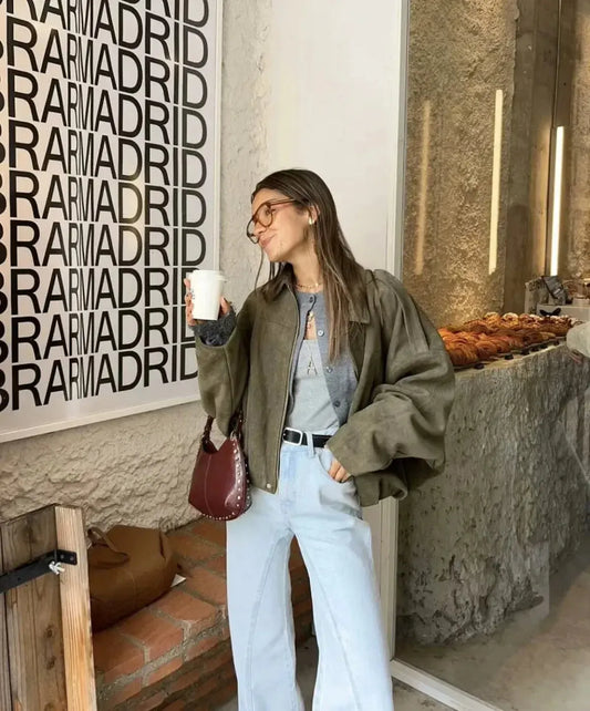 Veste Loose Épaulée à Col Revers-Saylana
