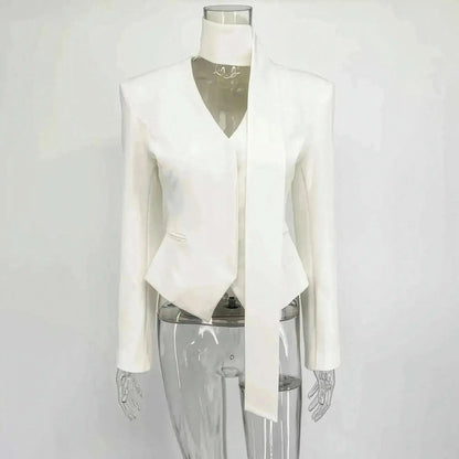 Veste Rayée Élégante à Foulard Noué - Saylana