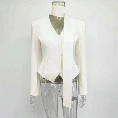 Veste Rayée Élégante à Foulard Noué - Saylana