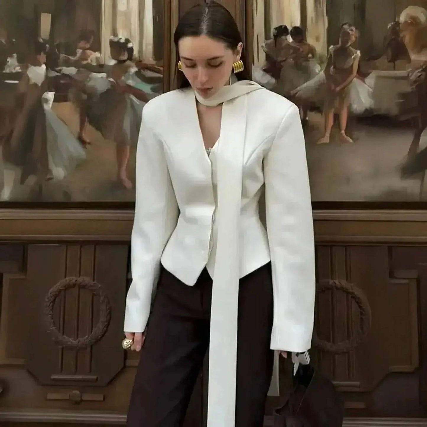 Veste Rayée Élégante à Foulard Noué - Saylana