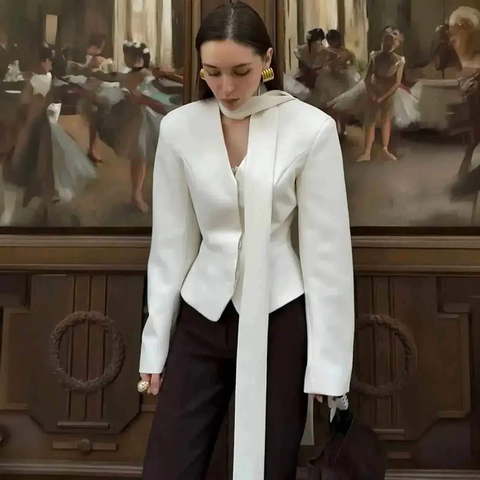 Veste Rayée Élégante à Foulard Noué - Saylana