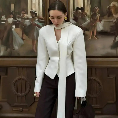 Veste Rayée Élégante à Foulard Noué - Saylana