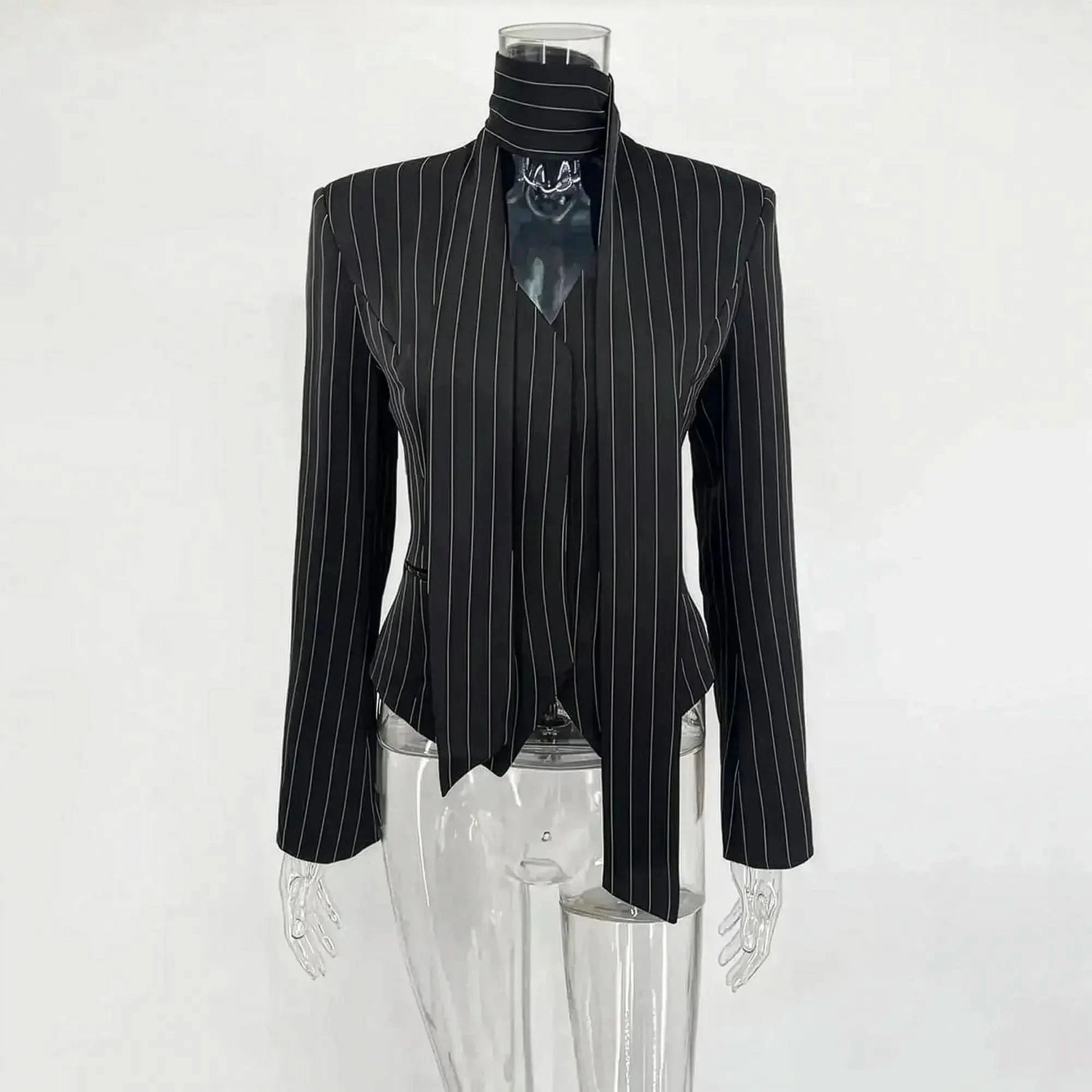 Veste Rayée Élégante à Foulard Noué - Saylana